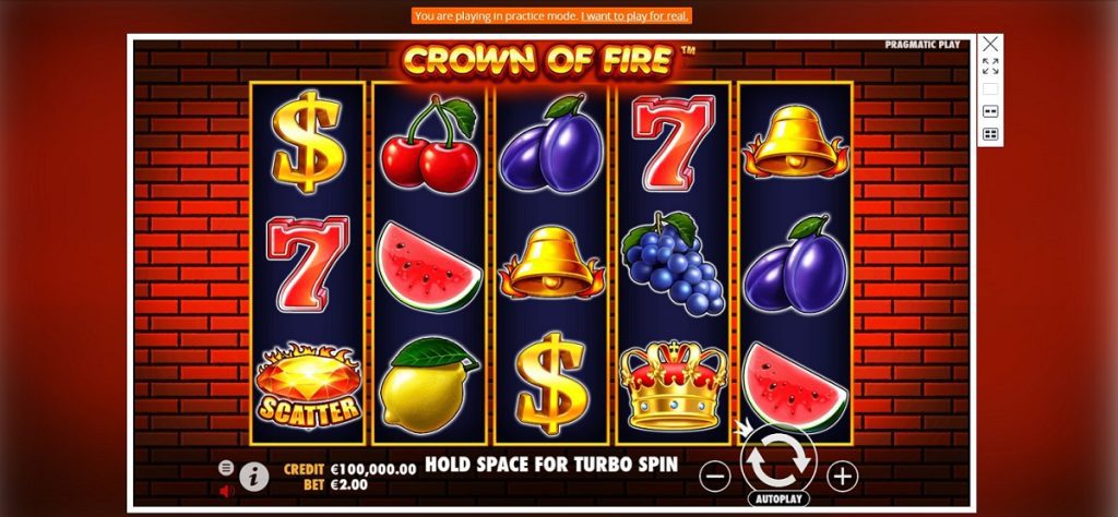 Screenshot of Crown of Fire slot from Pragmatic Play