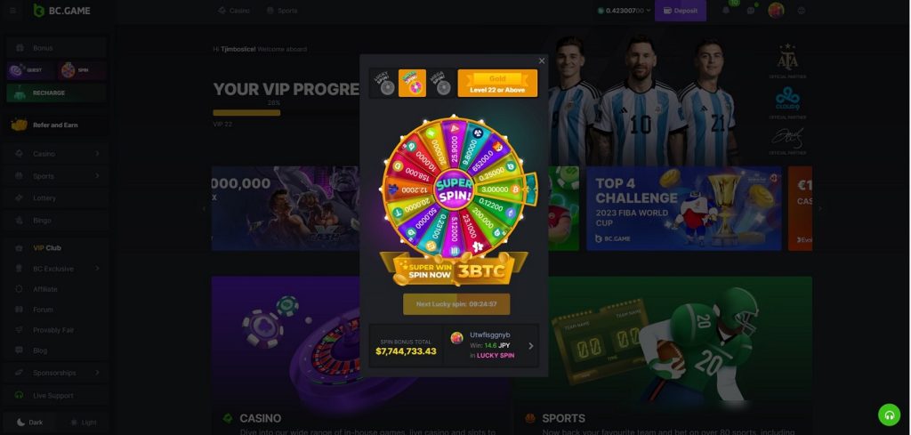 Lucky Wheel at Bc.game