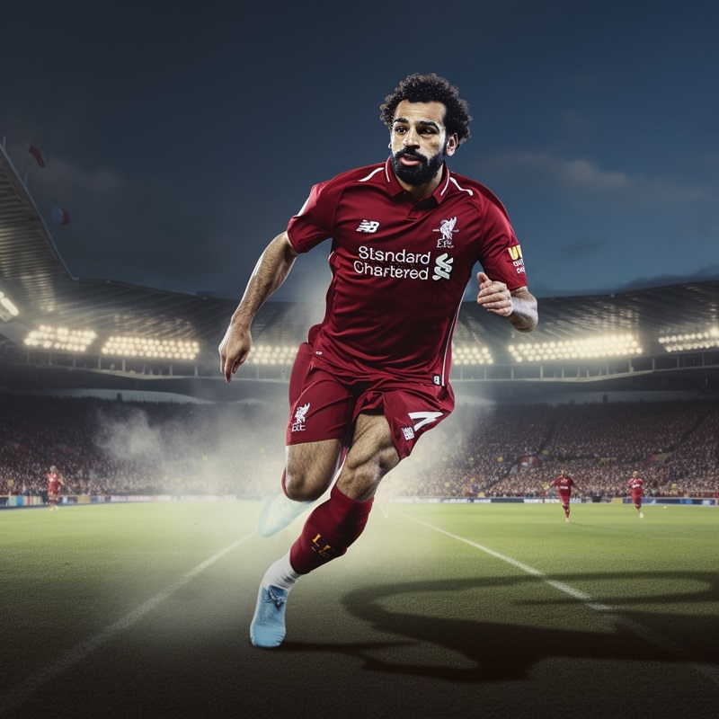 A drawn picture of Salah on the football pitch