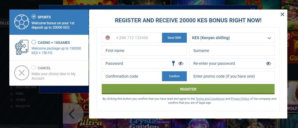 Registration 1xBet Kenya