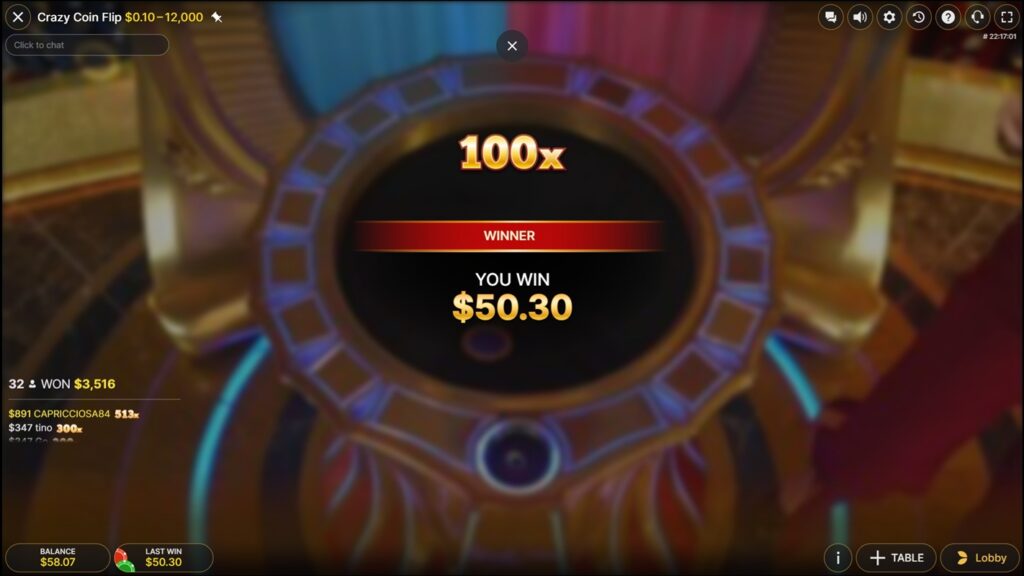 Crazy Coin Flip Live Win