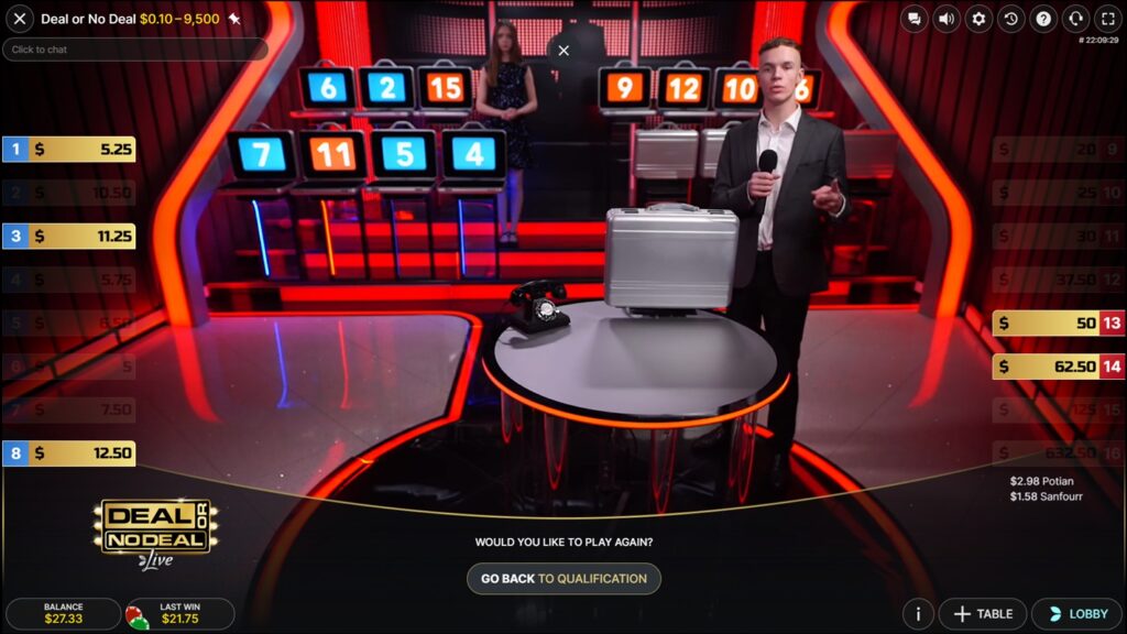 Deal or No Deal Live Bonus Game View